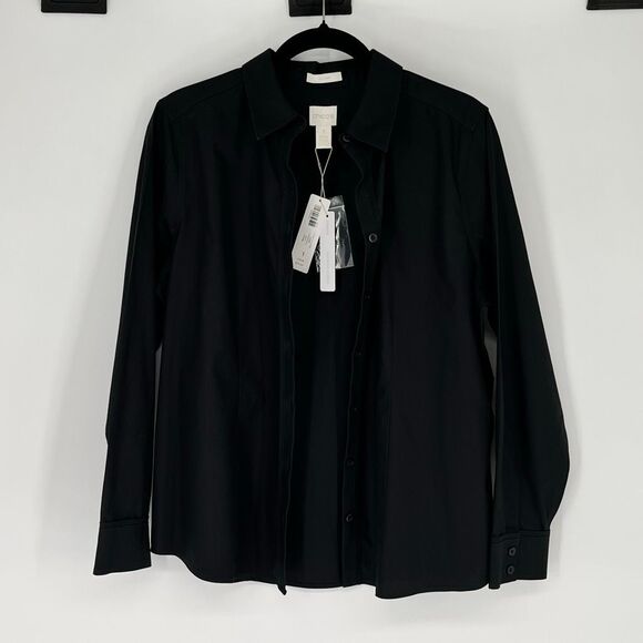 NWT CHICO’S Sloane Black Button Down Shirt Sz 1 (M/8) Effortless No-Iron Cotton - Picture 8 of 16